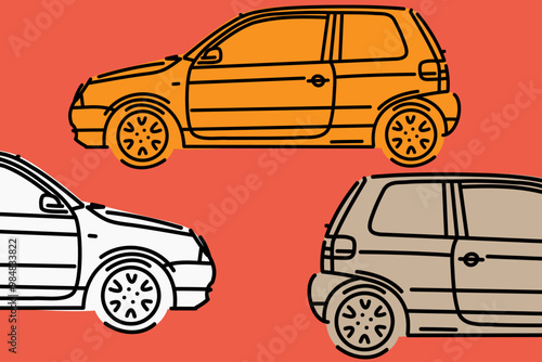 Wallpaper Aesthetic, Trendy automotive Lock Screen, Vector illustrations for apparel prints and other uses. Hand drawn cars.
