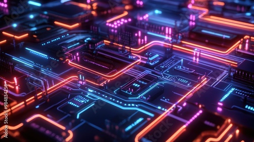 Wallpaper Mural A concept of a digital network represented by glowing circuits and pathways connecting different devices, with a futuristic design and a clean tech environment. Torontodigital.ca