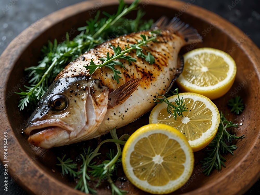 Grilled fish with lemon and fresh herbs. Grilled fish with lemon and fresh herbs.
