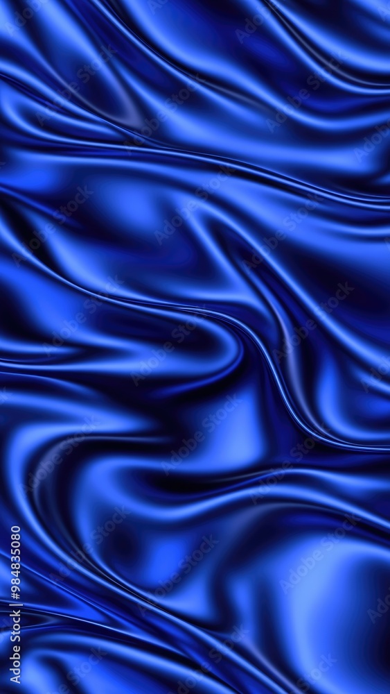 Fototapeta premium The elegant and luxurious visual created by flowing blue silk cloth forming graceful folds