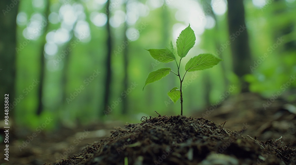 A Young Sapling Emerging From The Forest Floor A Young Sapling Emerging From The Forest Floor