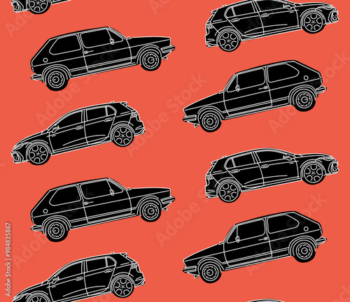 Pattern Automotive, Packaging, Textiles,Wallpaper Aesthetic, Trendy Car Lock Screen, Vector illustrations for apparel prints and other uses. Hand drawn vehicle.