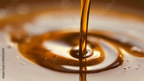 Slow motion of pouring coffee with splashes