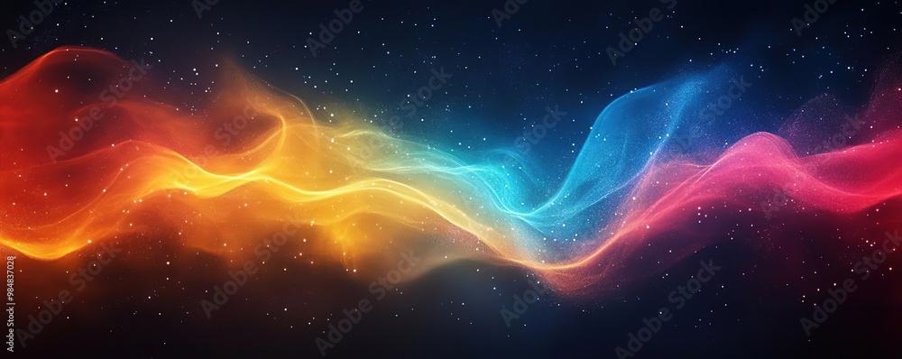 Vibrant abstract wave design showcasing flowing colors of blue, orange, and pink against a dark backdrop, perfect for creative projects. Vibrant abstract wave design showcasing flowing colors of blue, orange, and pink against a dark backdrop, perfect for creative projects.