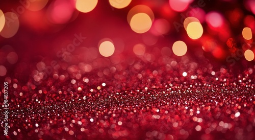 Vibrant red glitter background with shimmering bokeh highlights for festive o...