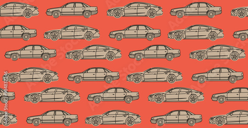 Pattern Automotive, Packaging, Textiles,Wallpaper Aesthetic, Trendy Car Lock Screen, Vector illustrations for apparel prints and other uses. Hand drawn vehicle.