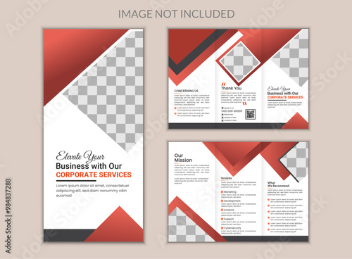 Tri-Fold Corporate Brochure Design. Corporate business annual report, catalog, magazine, flyer mockup. Creative modern bright concept circle round shape