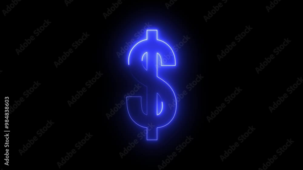 Dollar logo animation by blue color neon on black background. Dollar logo animation by blue color neon on black background.