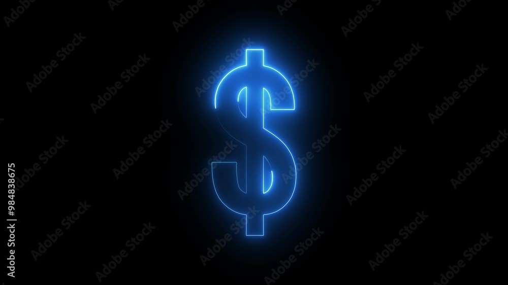 Dollar logo animation by cyan color neon on black background. Dollar logo animation by cyan color neon on black background.