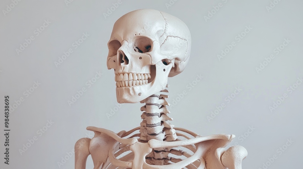 A detailed image of the human skeleton with emphasis on the major bones, such as the skull, spine, and ribcage, against a plain background. A detailed image of the human skeleton with emphasis on the major bones, such as the skull, spine, and ribcage, against a plain background.