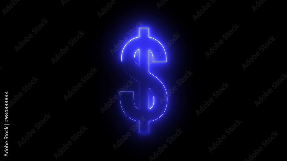 Dollar logo animation by blue color neon on black background. Dollar logo animation by blue color neon on black background.
