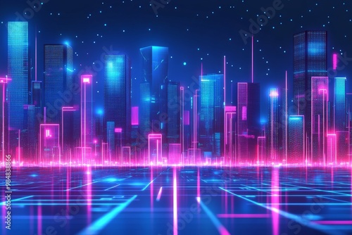 Neon Metropolis: A Futuristic City Skyline Illuminated by Vibrant Lights