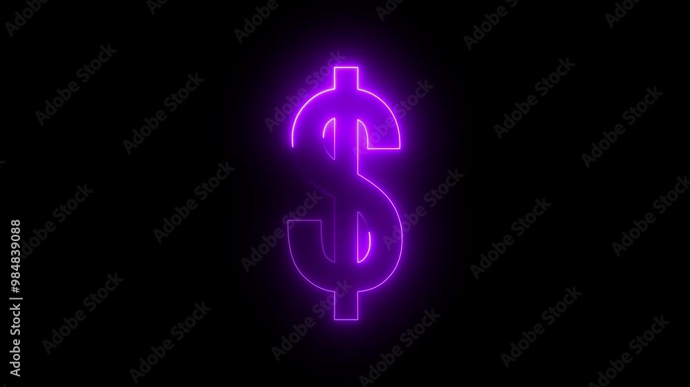 Dollar logo animation by purple color neon on black background. Dollar logo animation by purple color neon on black background.