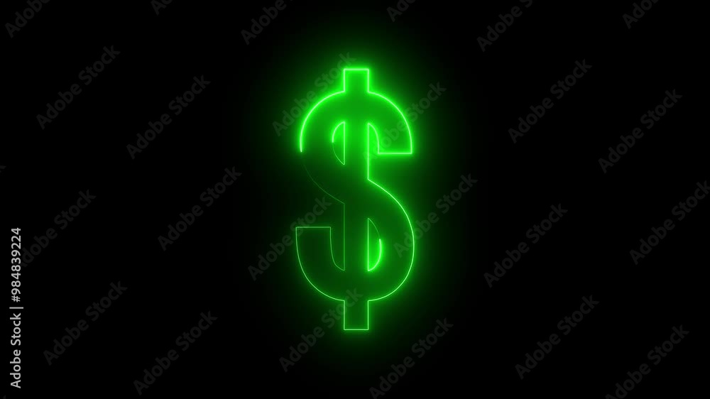 Dollar logo animation by green color neon on black background. Dollar logo animation by green color neon on black background.