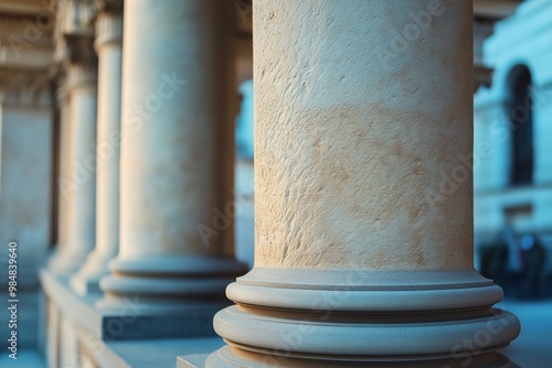 Classic stone columns from an architectural structure are displayed in this detailed and striking close-up view. photo