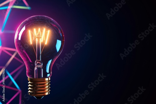 Abstract lightbulb representing a new idea, glowing brightly with colorful geometric patterns in the background