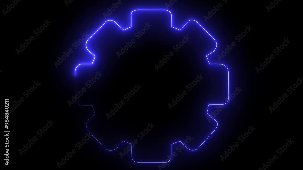 Settings icon animation by blue color neon on black background. Settings icon animation by blue color neon on black background.