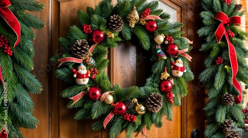 Festive Elegance: A Christmas Wreath of Fir, Pinecones, and Joy