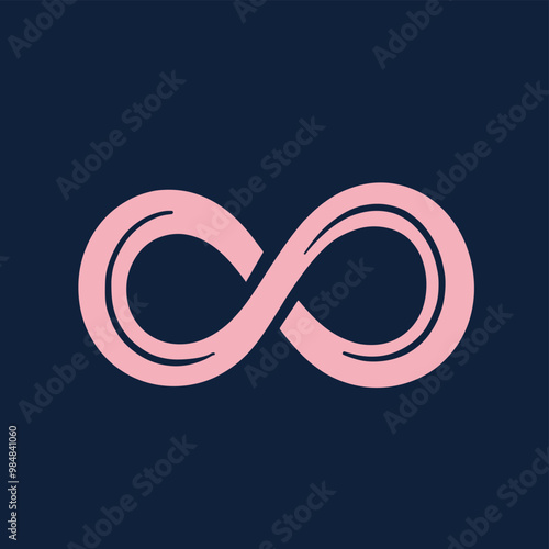 Infinity symbol in pink on a dark blue background, representing endless possibilities and continuity.