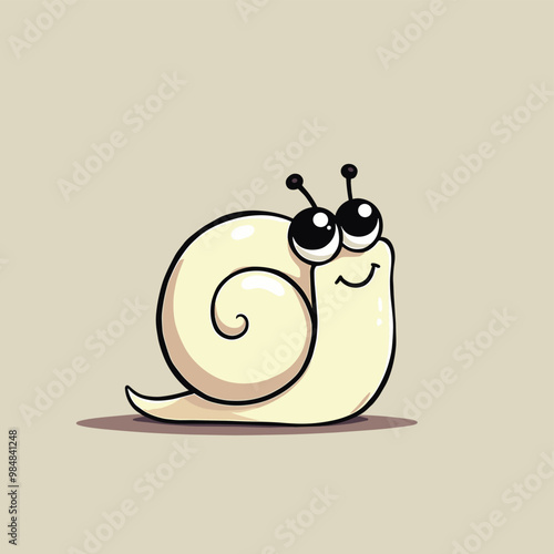 Adorable cartoon snail with big eyes and a spiral shell on a light background.