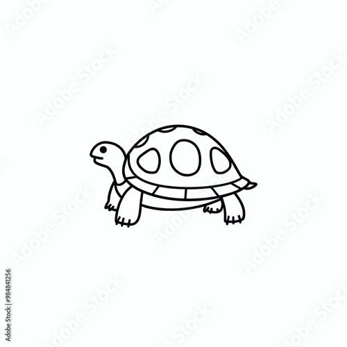 Black and white illustration of a turtle with detailed shell patterns, in a simplistic design.