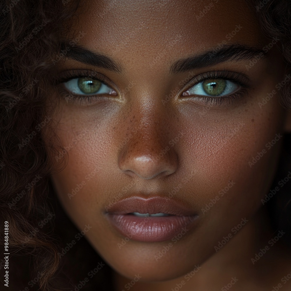 Φωτογραφία Stunning portrait of a young woman with striking green eyes and beautiful curly hair