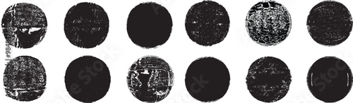 Vector rough edges badges set .Grunge set of textured black labels . Pack of vector stickers. Grunge circle stamps, insignias, labels, tags for your design. Grunge textured black vector rubber stamps