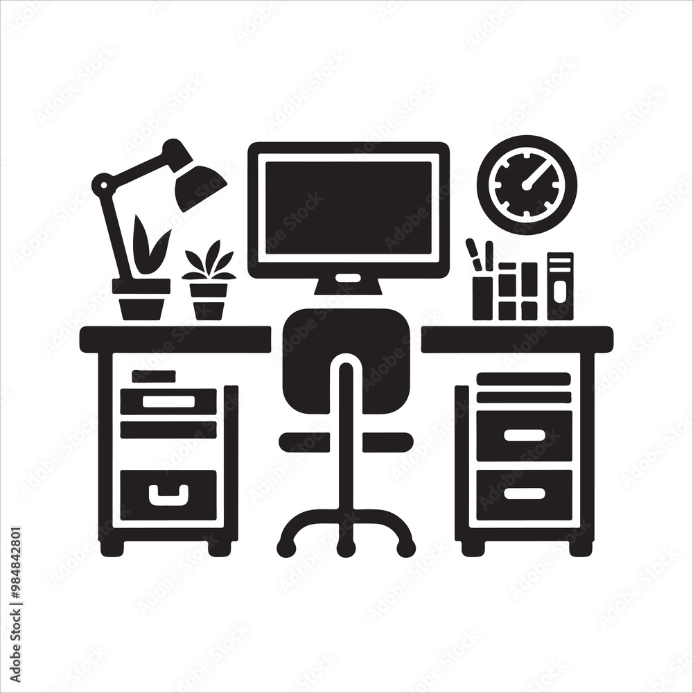 Desk icon silhouette on white background
Desk icon silhouette on white background