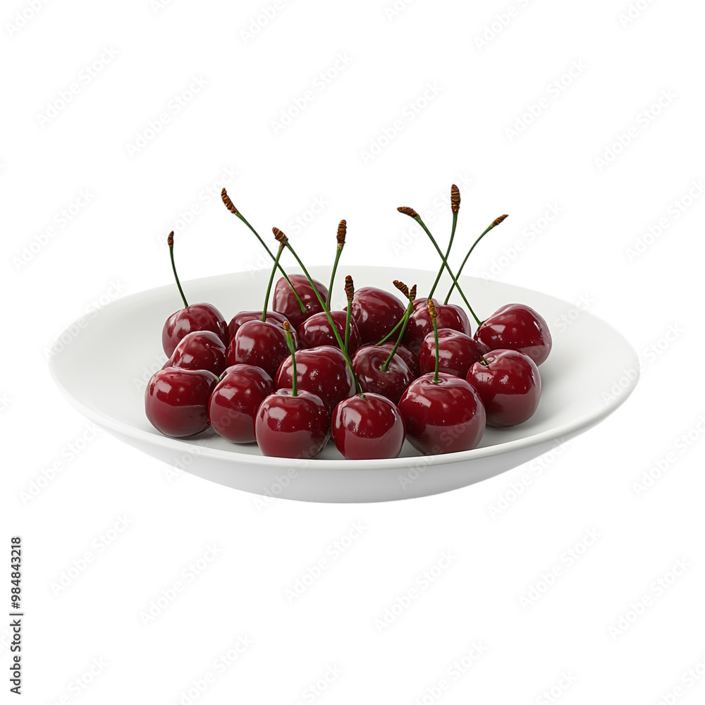 3D rendering of cherries on a white plate 3D rendering of cherries on a white plate