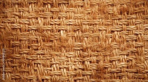 A brown and tan woven fabric with a pattern of knots. The image has a warm and earthy feel to it photo