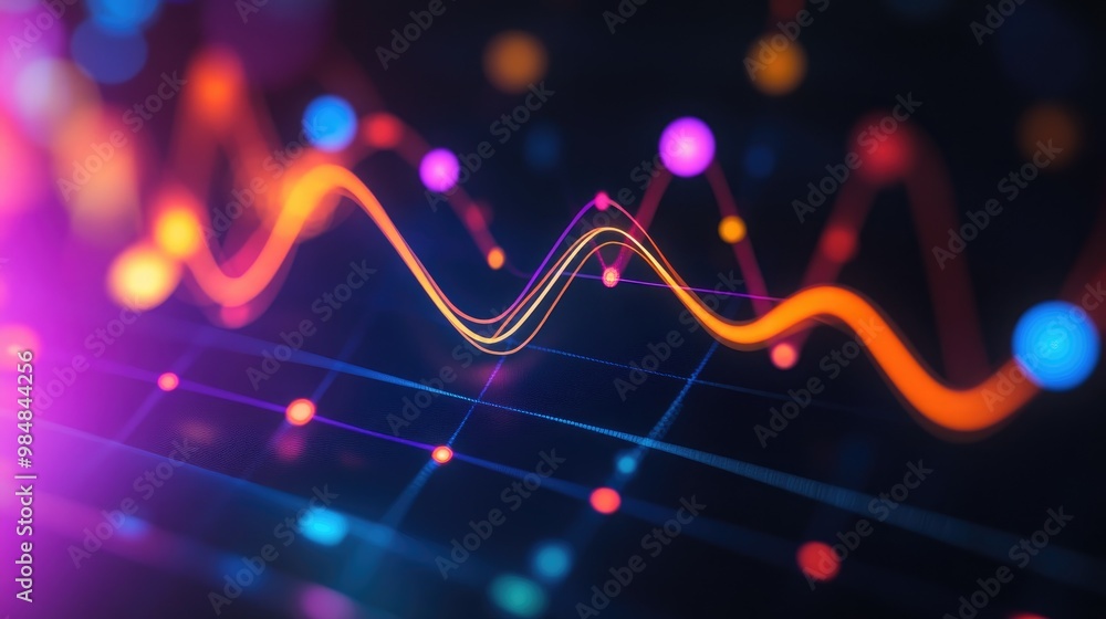 A dynamic line graph showing market trends with vibrant colors and data annotations, set against a sleek, modern background A dynamic line graph showing market trends with vibrant colors and data annotations, set against a sleek, modern background