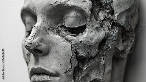 Close Up of a Distressed Human Face Sculpture