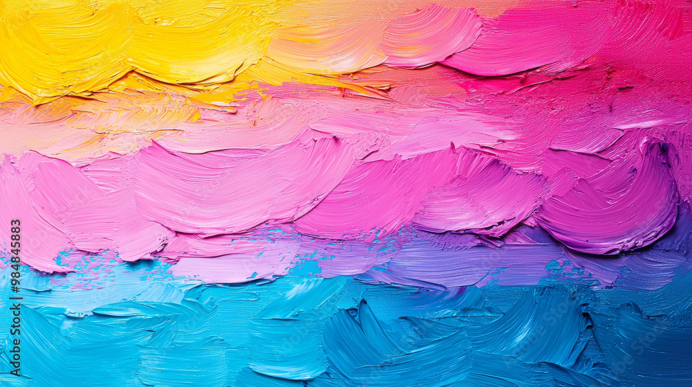 Vibrant abstract art with thick brushstrokes in yellow, pink, blue, and purple. Vibrant abstract art with thick brushstrokes in yellow, pink, blue, and purple.