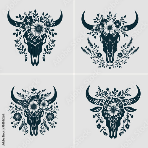 Cow Skull With Flower Svg, Cow Skull Svg, Cow Skull Flower Svg, Cow Skoll Floral Svg, Cow Skull Svg Files, Cow Svg, Boho Svg photo