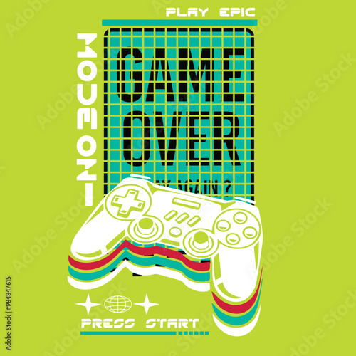 tee print design with gamepad vector drawing