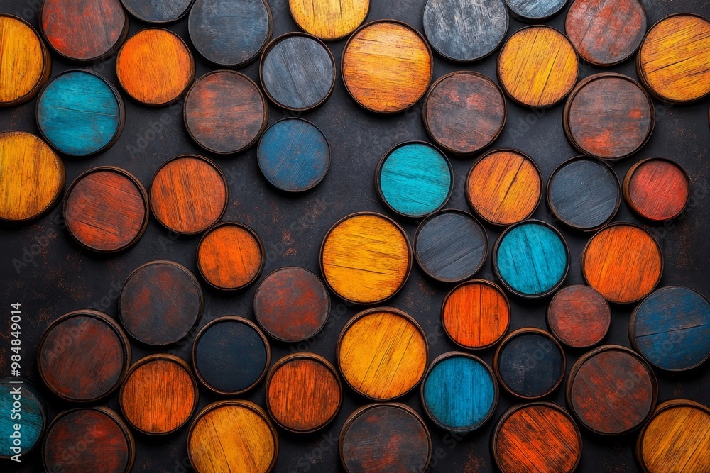 Petroleum barrels arranged in a geometric pattern, with a minimalist industrial background Petroleum barrels arranged in a geometric pattern, with a minimalist industrial background