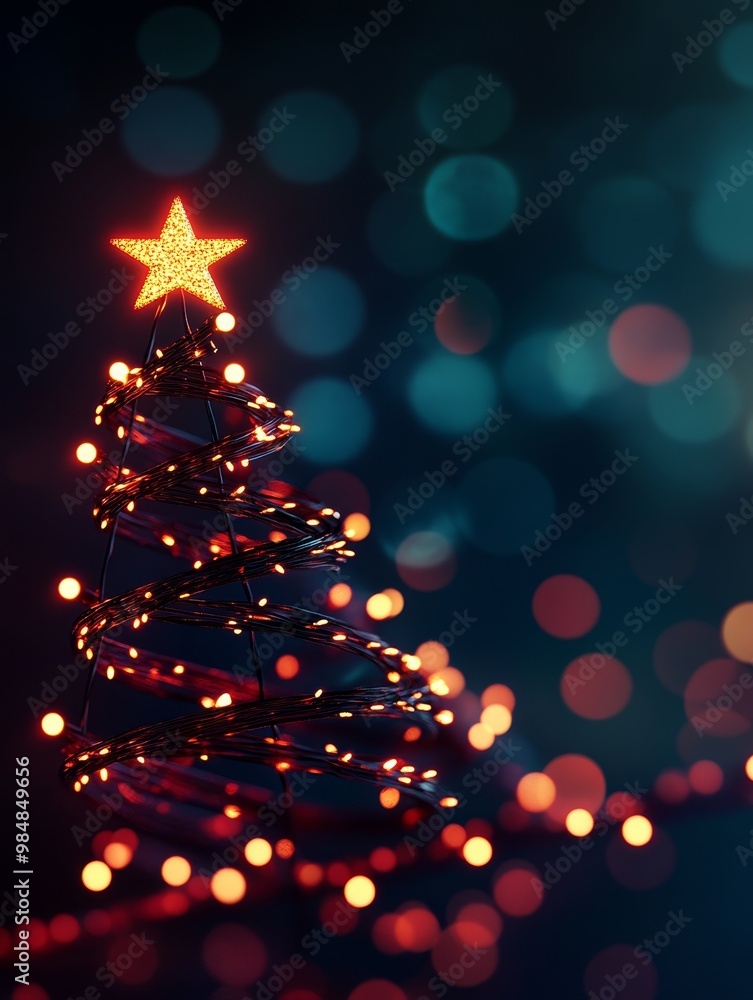 A captivating image of a Christmas tree adorned with twinkling lights, creating a festive and magical atmosphere. The tree's silhouette against a backdrop of shimmering bokeh lights evokes a sense of A captivating image of a Christmas tree adorned with twinkling lights, creating a festive and magical atmosphere. The tree's silhouette against a backdrop of shimmering bokeh lights evokes a sense of