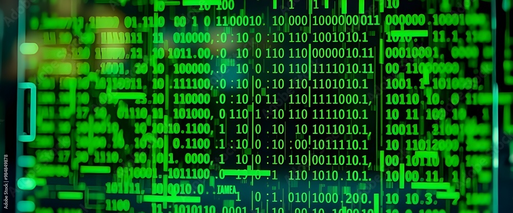 Artificial intelligence with a transparent screen displaying abstract binary code. Artificial intelligence with a transparent screen displaying abstract binary code.