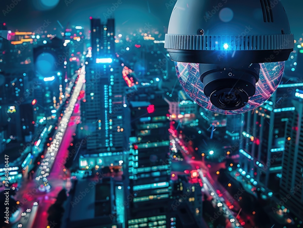 Advanced Surveillance Technology Concept with High-Definition CCTV Camera in a Futuristic Interface Environment Advanced Surveillance Technology Concept with High-Definition CCTV Camera in a Futuristic Interface Environment