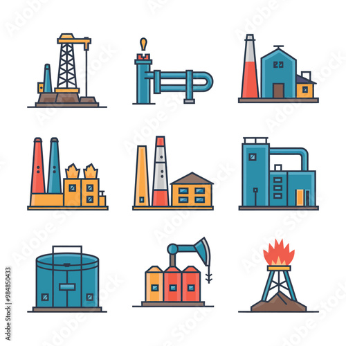 illustrations vector icon for oil and gas industry refinery process and building 
