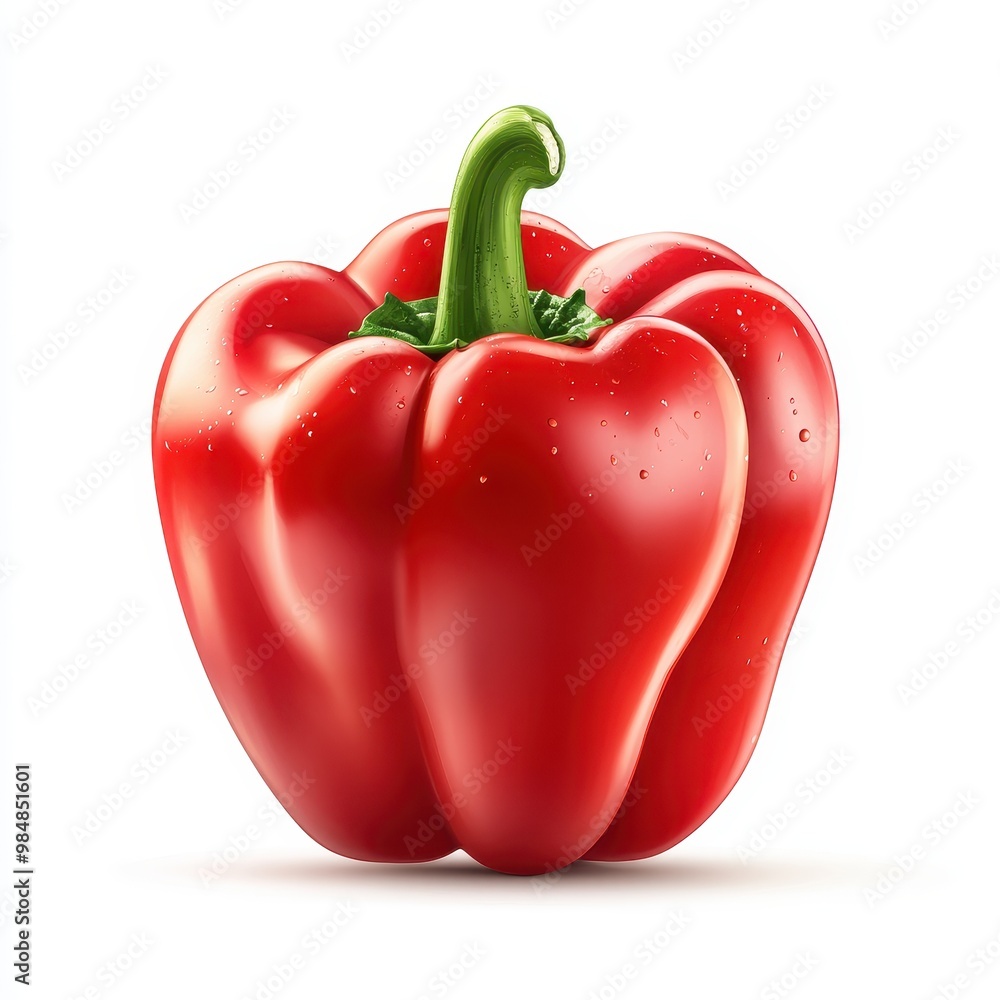 Vibrant red bell pepper with a glossy finish, perfect for healthy recipes and fresh salads, symbolizing freshness and nutrition, white background Vibrant red bell pepper with a glossy finish, perfect for healthy recipes and fresh salads, symbolizing freshness and nutrition, white background