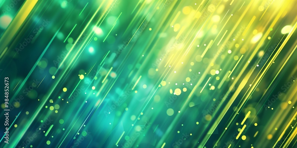 Abstract background with glowing green and yellow lines of light, bokeh effect, vertical stripes, blurred motion Abstract background with glowing green and yellow lines of light, bokeh effect, vertical stripes, blurred motion