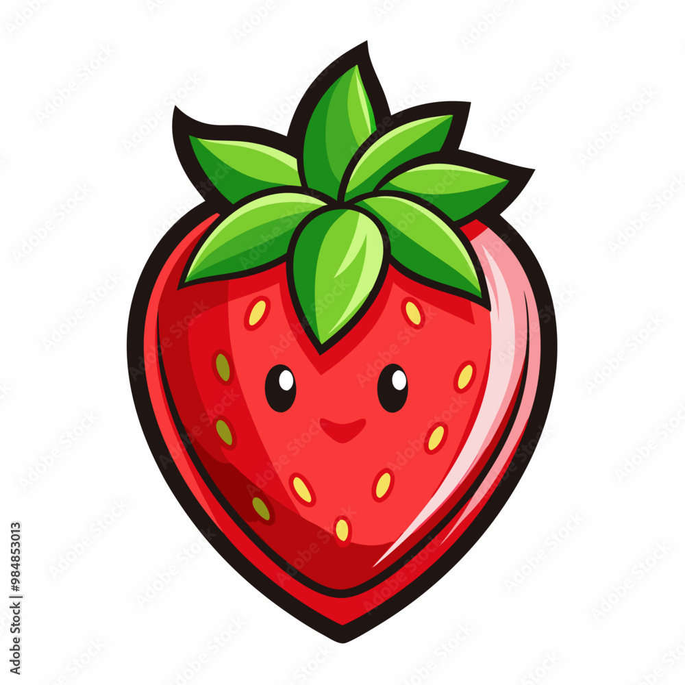 Obraz premium Cartoon Strawberry Logo, Vector Illustration for Fruit and Food Branding