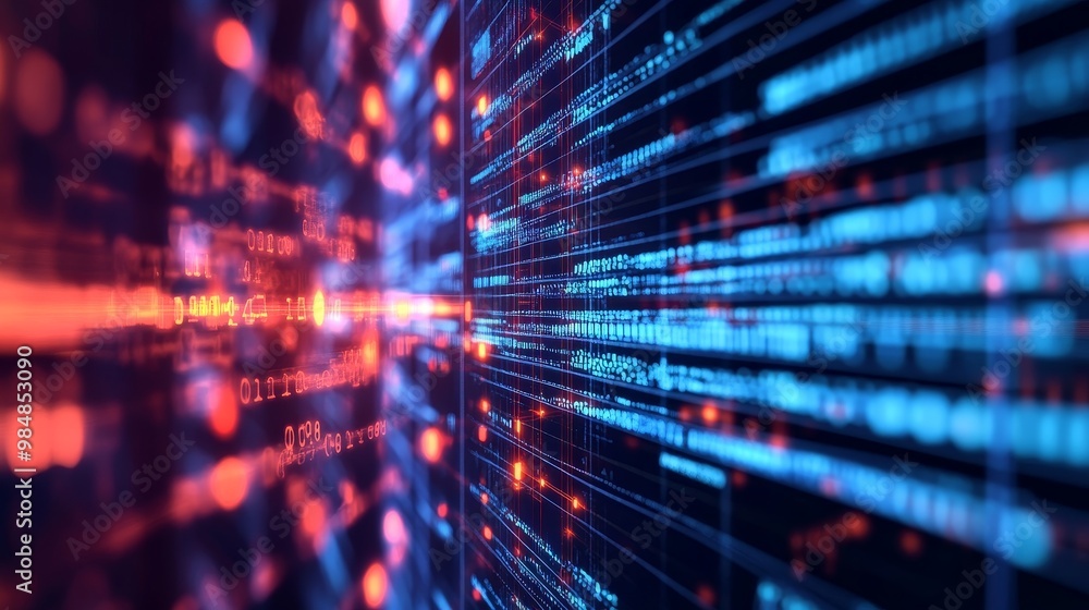 A digital landscape representing the vastness of big data and data science, with lines of code flowing like a river, showcasing the power and complexity of information processing. A digital landscape representing the vastness of big data and data science, with lines of code flowing like a river, showcasing the power and complexity of information processing.