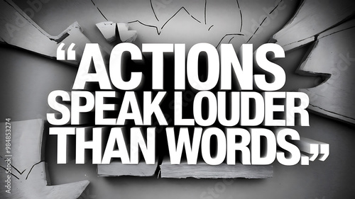 phrase actions speak louder than words on grey background
