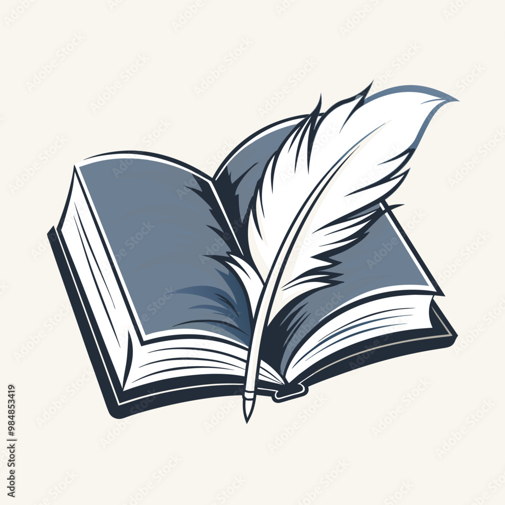 Open Book Logo with Quill, Vector Illustration for Literature and Education-Themed Branding Open Book Logo with Quill, Vector Illustration for Literature and Education-Themed Branding