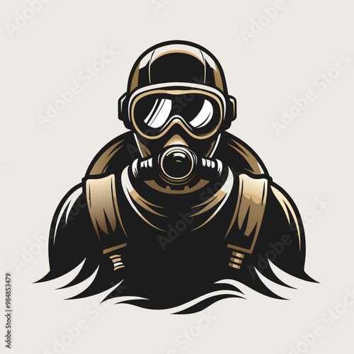 Scuba Diver Logo in Full Gear, Vector Illustration for Diving and Adventure Branding