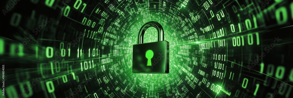 A conceptual illustration of digital security, depicted as a padlock positioned within a swirling tunnel of binary code, symbolizing the protection of data and privacy within the digital realm. A conceptual illustration of digital security, depicted as a padlock positioned within a swirling tunnel of binary code, symbolizing the protection of data and privacy within the digital realm.