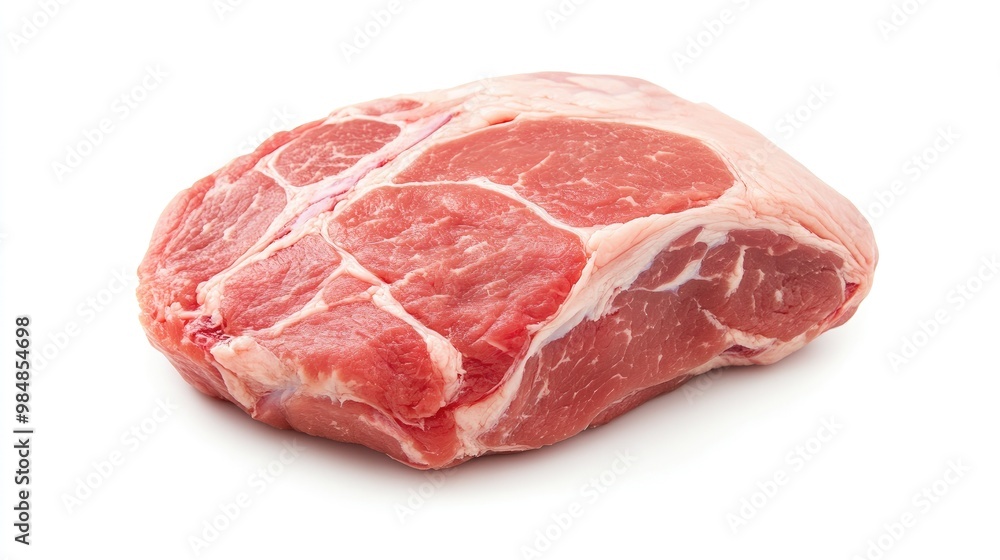 A high-quality image of a fresh pork shoulder with a smooth, pink surface, neatly trimmed and placed on a white background to showcase its freshness. A high-quality image of a fresh pork shoulder with a smooth, pink surface, neatly trimmed and placed on a white background to showcase its freshness.