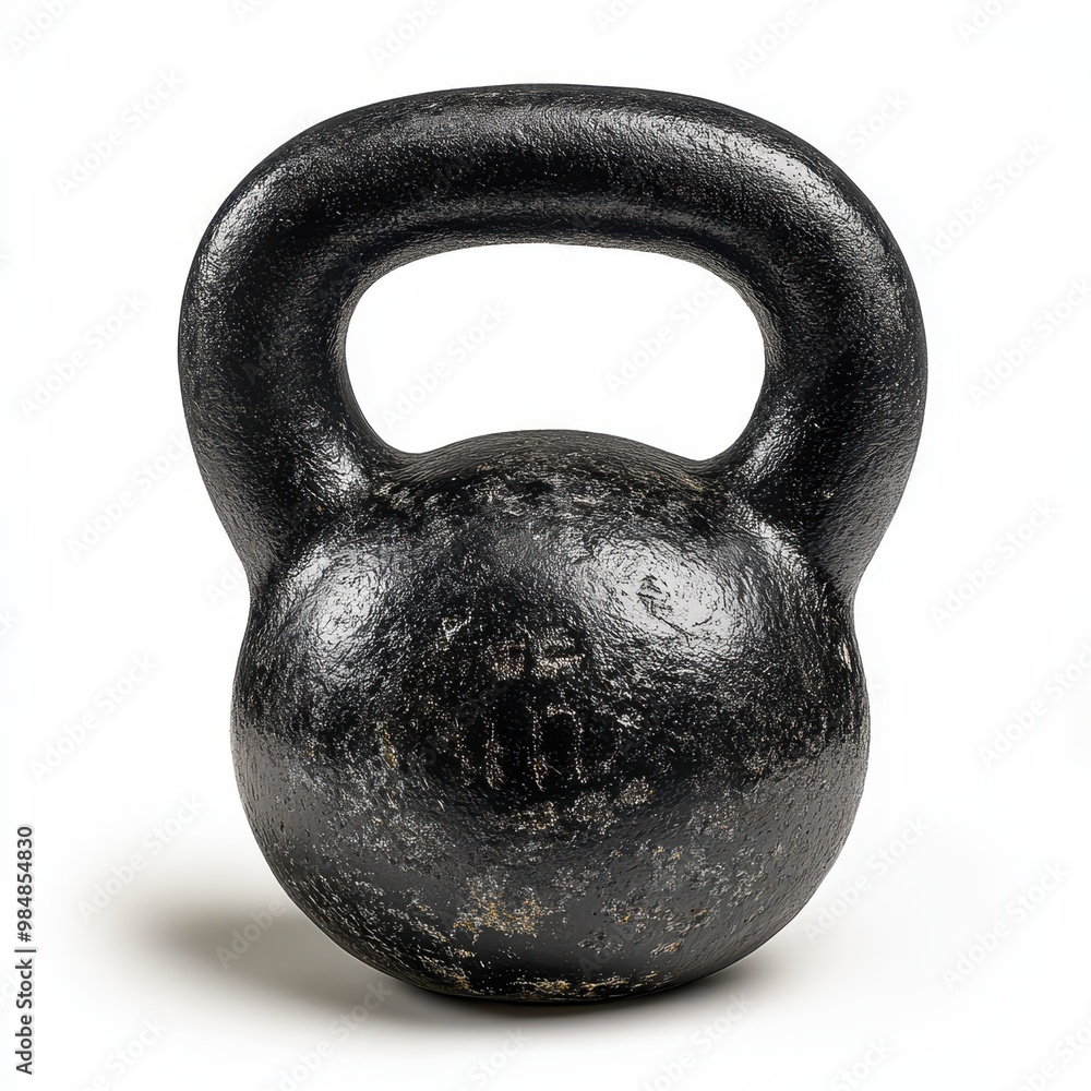 Fototapeta premium A traditional kettlebell designed for enhancing strength and fitness. Ideal for workouts, training routines, and home gyms, white background